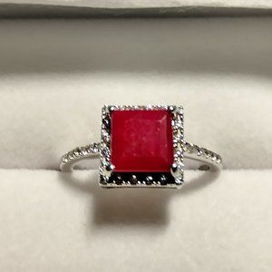 2.13 Carat Princess Cut Solitaire Ruby Ring
